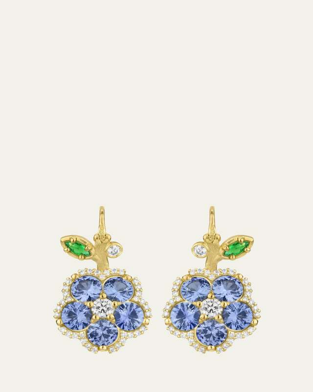 Wild Child 18K Yellow Gold Diamond, Sapphire, and Tsavorite on Wire Earrings